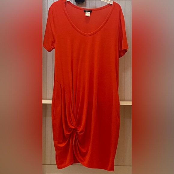 VENUS V-Neck Orange Knotted Casual Dress w. Pockets! | M - Picture 3 of 7